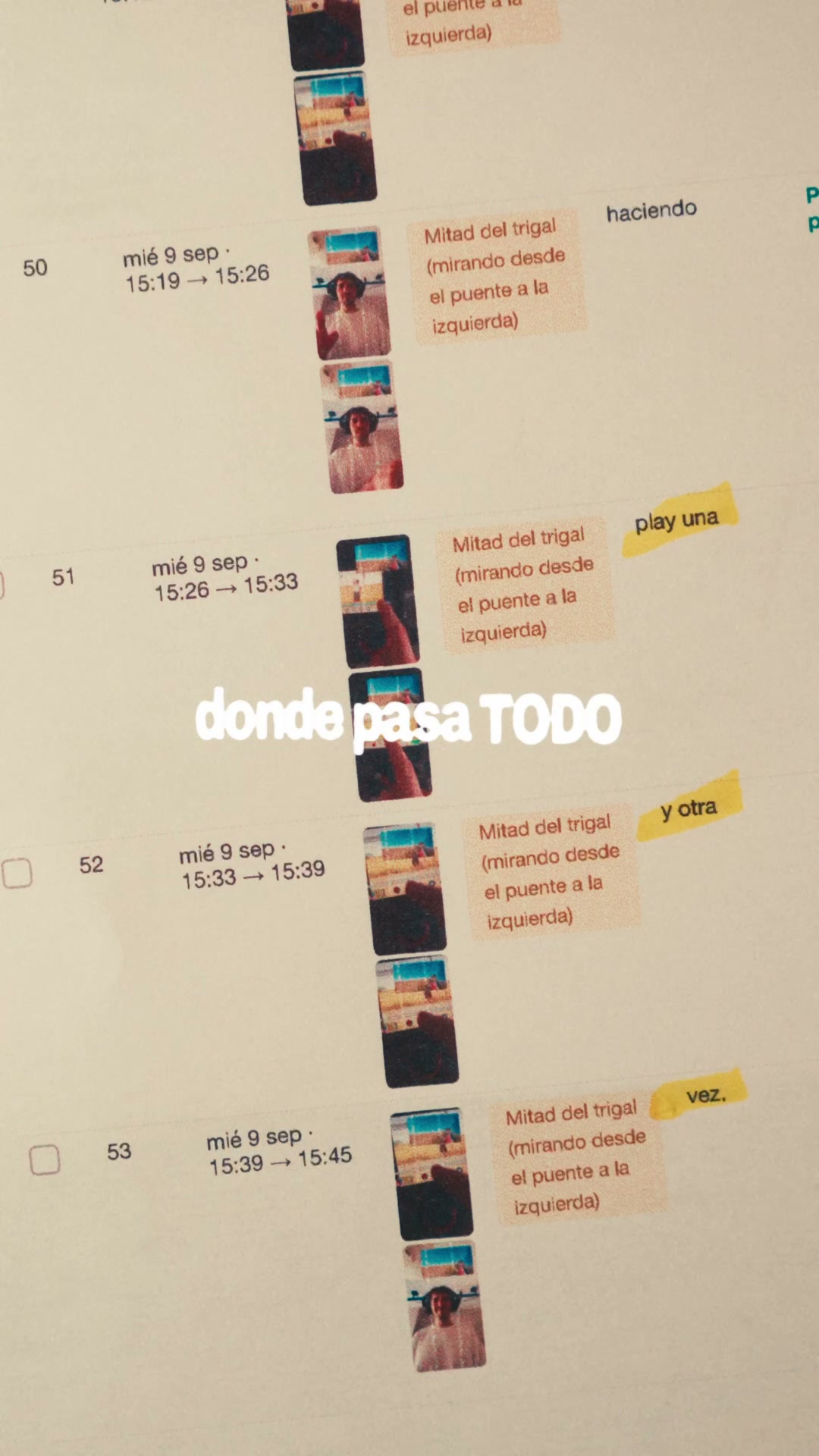 «donde pasa TODO» sobre el papel del plan de rodaje, con un subrayador